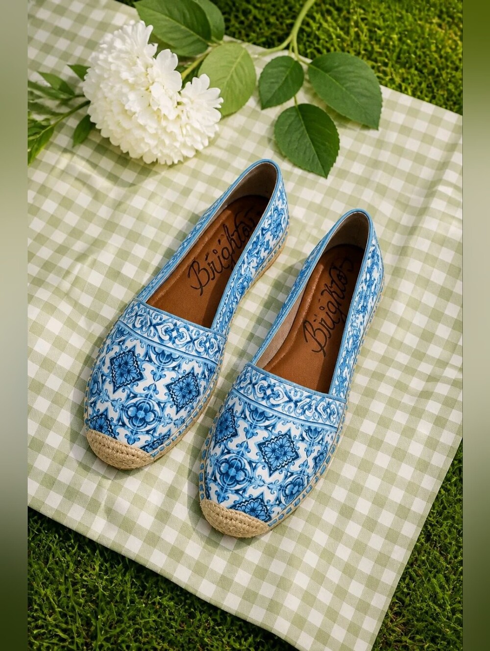 BRIGHTON Blue Patterned "Belina" Espadrille Flats Size 10